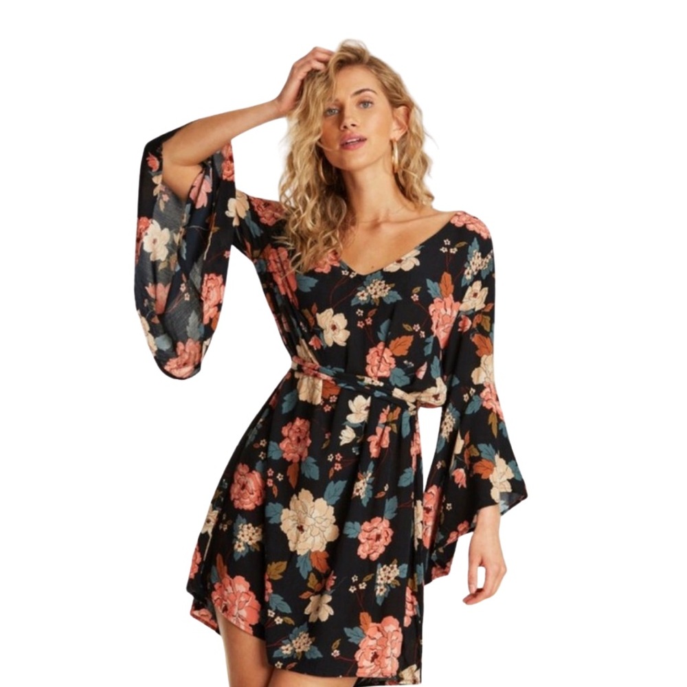 Billabong Always Love Floral Long Sleeve Dress, Size S - Picture 2 of 7